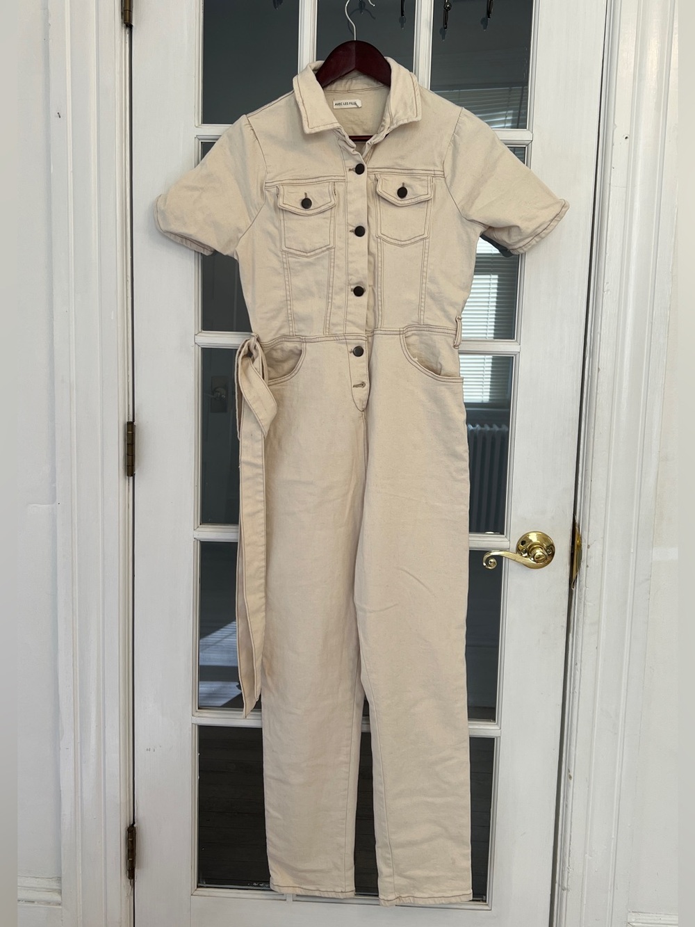 Avec Les Filles Cream Utility Jumpsuit